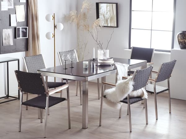 Havemøbelsæt Grå Glas 180 cm Havebord havestol Havebord havestol Industriel Moderne Design Sæt Udendørs Møbler