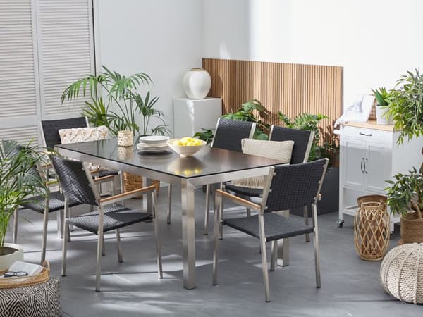 Havemøbelsæt Grå Glas 180 cm Havebord havestol Havebord havestol Industriel Moderne Design Sæt Udendørs Møbler