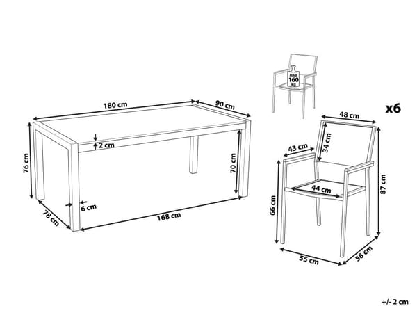 Have Spisebordssæt Sort med Sort Glasbordplade 6 Sæder 180 x 90 cm