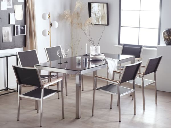 Have Spisebordssæt Sort med Sort Glasbordplade 6 Sæder 180 x 90 cm