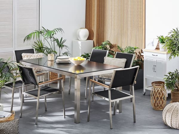 Have Spisebordssæt Sort med Sort Glasbordplade 6 Sæder 180 x 90 cm