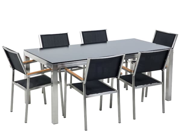 Have Spisebordssæt Sort med Sort Glasbordplade 6 Sæder 180 x 90 cm