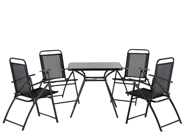 Udendørs Spisebordssæt Sort Stål 5 Stykker Bordklapstole 4 Personers Moderne Stil