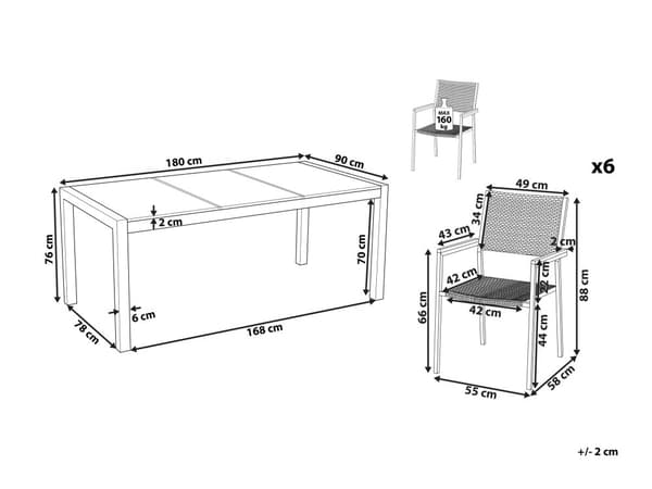 Have Spisebordssæt Sort med Sort Granitbordplade 6 Sæder 180 x 90 cm