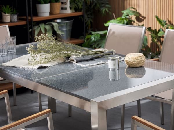 Have Spisebordssæt Sort med Grå Granitbordplade 6 Sæder 180 x 90 cm