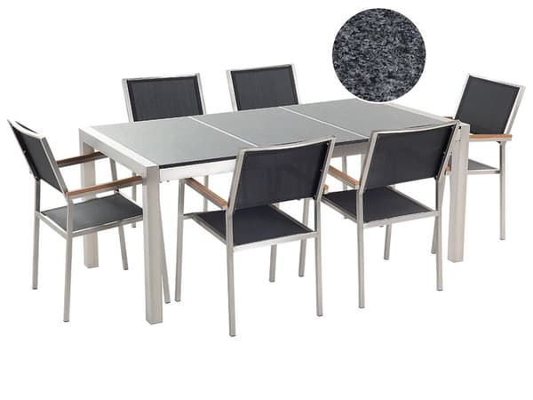 Have Spisebordssæt Sort med Grå Granitbordplade 6 Sæder 180 x 90 cm