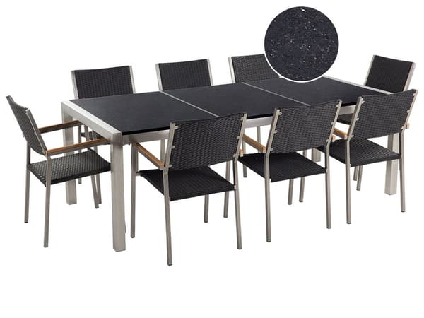 Have Spisebordssæt Sort med Sort Granitbordplade 8 sæder 220 x 100 cm