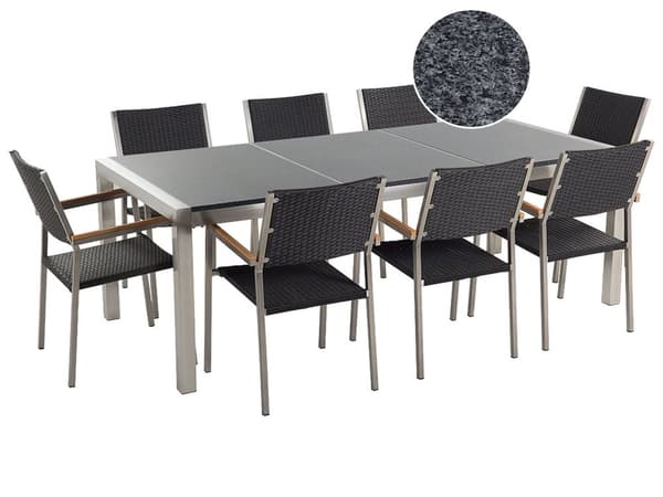 Have Spisebordssæt Sort med Grå Granitbordplade 8 sæder 220 x 100 cm