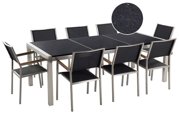 Have Spisebordssæt Sort med Sort Granitbordplade 8 Sæder 220 x 100 cm