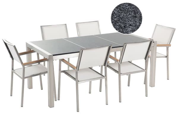 Have Spisebordssæt Hvid med Grå Granitbordplade 6 Sæder 180 x 90 cm