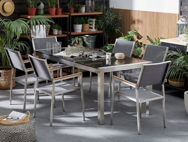 Have Spisebordssæt Gråt med Sort Granit Bordplade 6 Sæder 180 x 90 cm