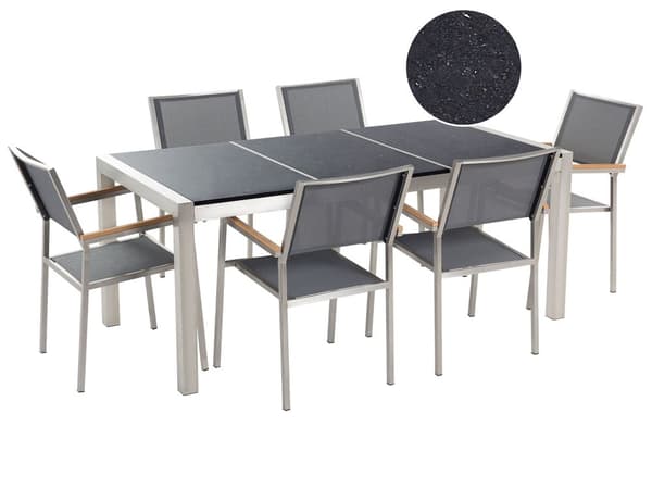 Have Spisebordssæt Gråt med Sort Granit Bordplade 6 Sæder 180 x 90 cm
