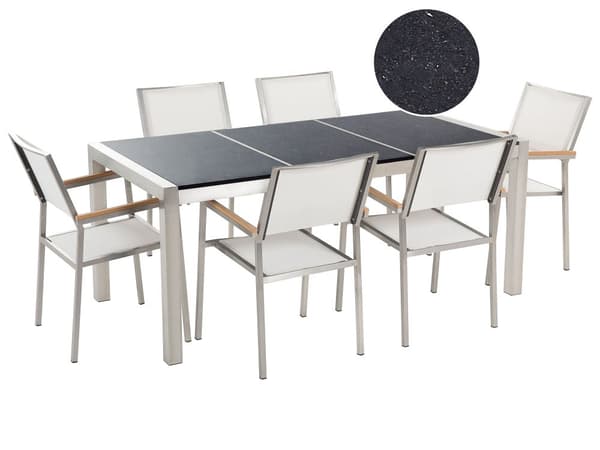 Have Spisebordssæt Hvid med Sort Granitbordplade 6 Sæder 180 x 90 cm