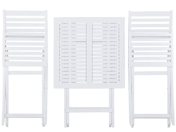 Cafesæt Hvid Akacietræ 60 x 60 x 75 cm Små Klapstole Sammenklappeligt Klapbord til Altan Terrasse Have med Hynder Fold ud Funktion Udendørs