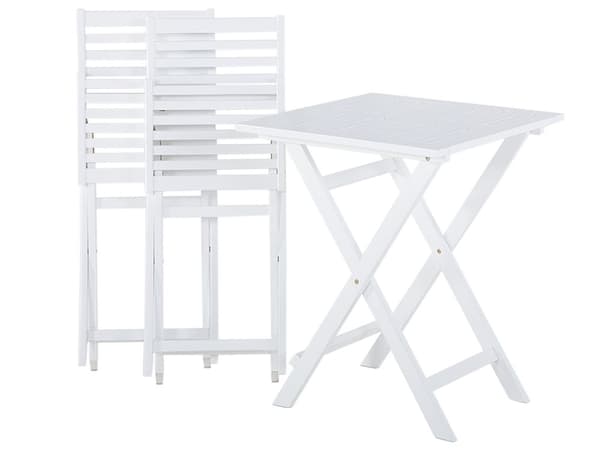 Cafesæt Hvid Akacietræ 60 x 60 x 75 cm Små Klapstole Sammenklappeligt Klapbord til Altan Terrasse Have med Hynder Fold ud Funktion Udendørs