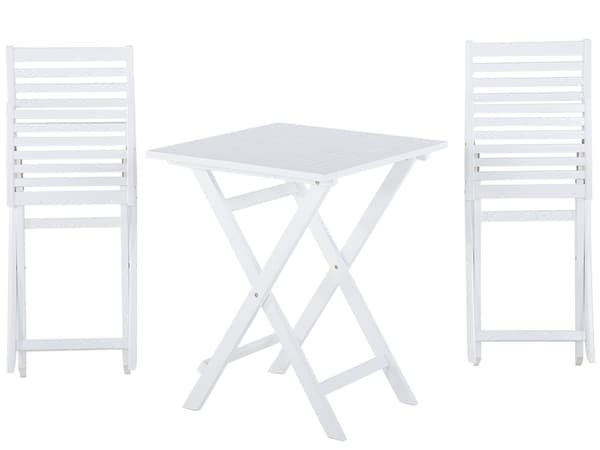 Cafesæt Hvid Akacietræ 60 x 60 x 75 cm Små Klapstole Sammenklappeligt Klapbord til Altan Terrasse Have med Hynder Fold ud Funktion Udendørs