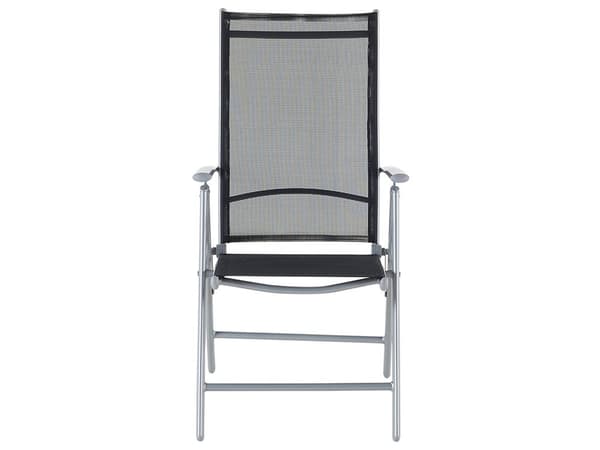 Havemøbelsæt Sort Polyester Grå Aluminium og Glas 160 x 91 x 71 cm 6 Personers Havebord med Klapstole Justerbar Foldbare Udendørs Indretning