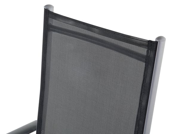 Havemøbelsæt Sort Polyester Grå Aluminium og Glas 160 x 91 x 71 cm 6 Personers Havebord med Klapstole Justerbar Foldbare Udendørs Indretning