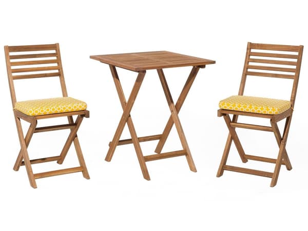 Cafesæt Lyst Akacietræ 60 x 60 x 75 cm Små Klapstole Sammenklappeligt Klapbord til Altan Terrasse Have med Hynder Fold ud Funktion Udendørs
