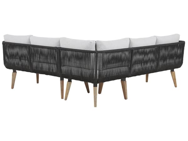 Havesofa Grå Polyester Lyst Akacietræ 5 Personers 211 x 200 x 74 cm Sæt Vinkelform Hjørnesofa Lounge Havebord Reb Design Indendørs Udendørs