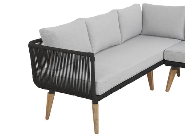 Havesofa Grå Polyester Lyst Akacietræ 5 Personers 211 x 200 x 74 cm Sæt Vinkelform Hjørnesofa Lounge Havebord Reb Design Indendørs Udendørs
