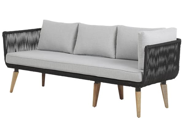 Havesofa Grå Polyester Lyst Akacietræ 5 Personers 211 x 200 x 74 cm Sæt Vinkelform Hjørnesofa Lounge Havebord Reb Design Indendørs Udendørs