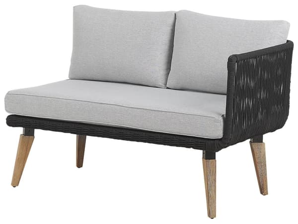 Havesofa Grå Polyester Lyst Akacietræ 5 Personers 211 x 200 x 74 cm Sæt Vinkelform Hjørnesofa Lounge Havebord Reb Design Indendørs Udendørs