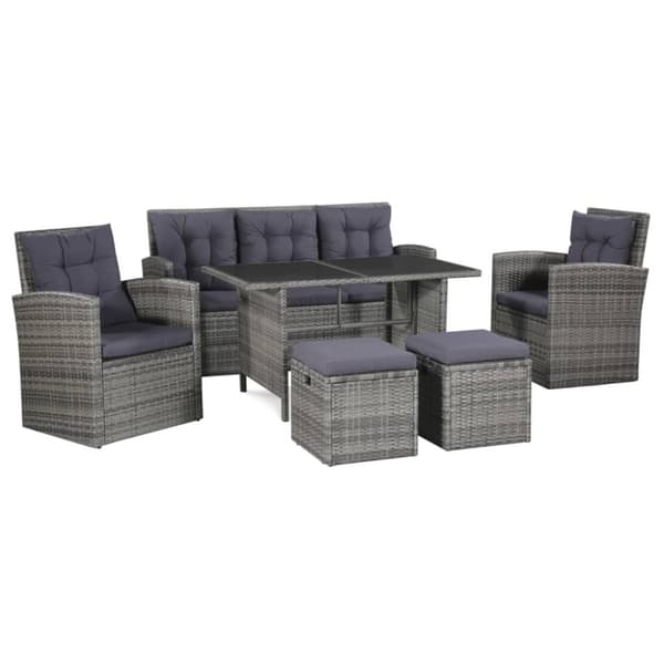 vidaXL Loungegrupp för trädgården med dynor 6 delar konstrotting grå