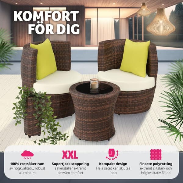 Loungeset/Loungegrupp i konstrotting Nice 2+1+1 - svart/brun