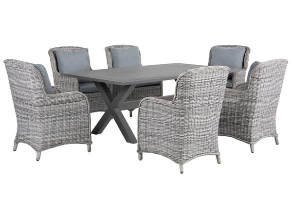 Have Spisestuesæt Grå PE Rattan 6 Personers Bord og 6 Stole med Grå Hynder Moderne Stil