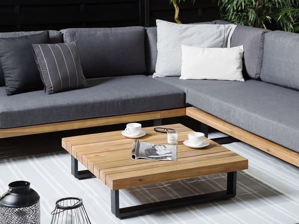 Hörnsoffa Trädgård Loungegrupp Grå Trä 5-sits med Soffbord
