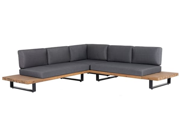 Hörnsoffa Trädgård Loungegrupp Grå Trä 5-sits med Soffbord