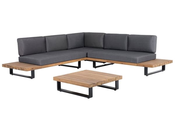 Hörnsoffa Trädgård Loungegrupp Grå Trä 5-sits med Soffbord