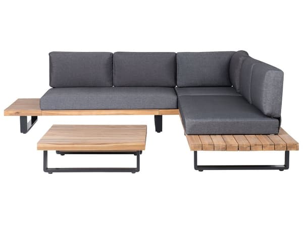 Hörnsoffa Trädgård Loungegrupp Grå Trä 5-sits med Soffbord