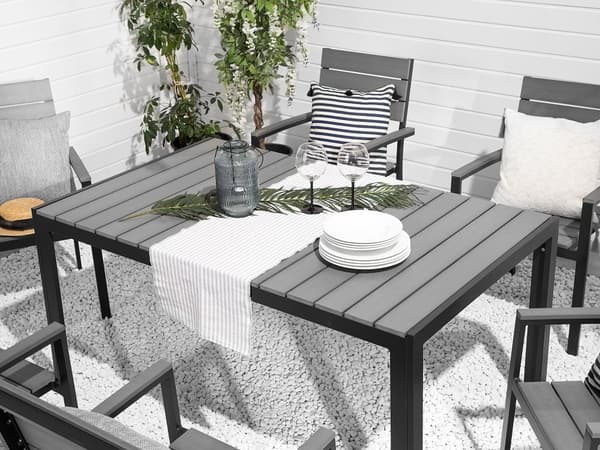 7 Delar Trädgårdsmöbelset Grå och Svart Aluminium 6 Stolar Väderbeständig