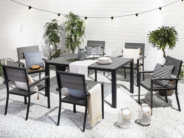7 Delar Trädgårdsmöbelset Grå och Svart Aluminium 6 Stolar Väderbeständig