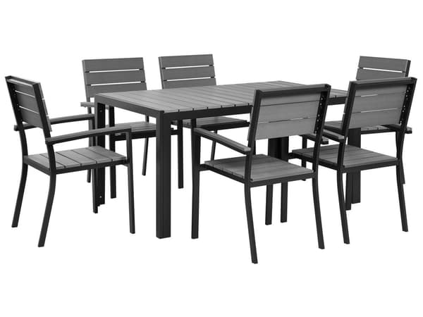 7 Delar Trädgårdsmöbelset Grå och Svart Aluminium 6 Stolar Väderbeständig