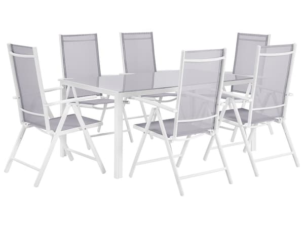 7 Delar Trädgårdsmöbelset Grå Matbord Aluminium med 6 Hopfällbara Stolar