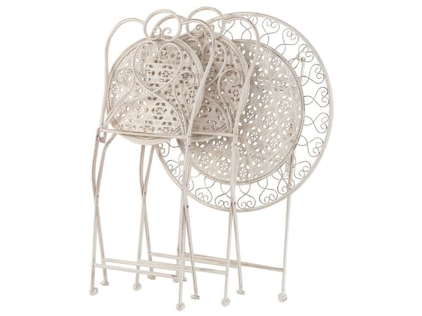 Bistrosetti vaalea beige rauta kahdelle kokoontaitettava filigraanikuvio retro perinteinen tyyli