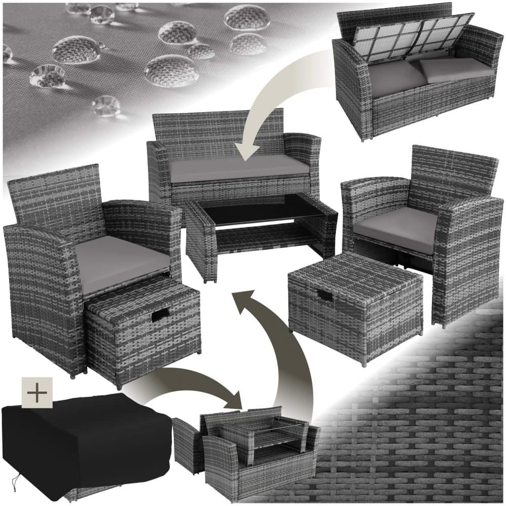 Sittgrupp i rotting Modena 3+2+1 inkl skyddsöverdrag - grå