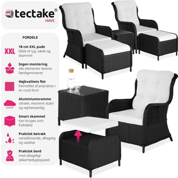 Polyrattan havestole Benissa med havebord - sort