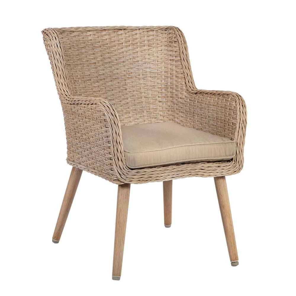 Tuoli RETRO tyynyllä 63x63xH86cm, alumiinirunko muovipunoksella, väri: luonnollinen rotinkki