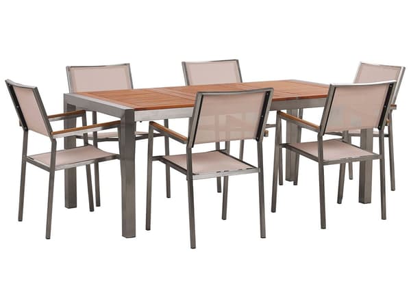Ulkoruokailuryhmä kuudelle eukalyptuspuutaso beige polyesteri rosteri