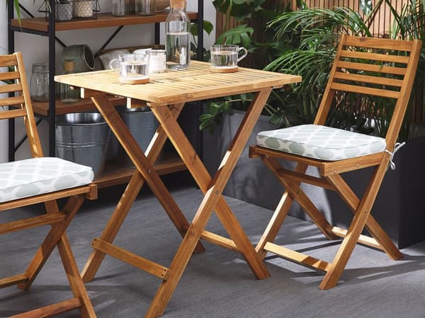 Cafesæt Lyst Akacietræ 60 x 60 x 75 cm Små Klapstole Sammenklappeligt Klapbord til Altan Terrasse Have med Hynder Fold ud Funktion Udendørs