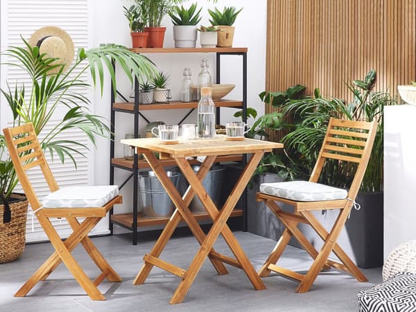 Cafesæt Lyst Akacietræ 60 x 60 x 75 cm Små Klapstole Sammenklappeligt Klapbord til Altan Terrasse Have med Hynder Fold ud Funktion Udendørs
