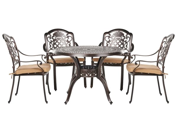 Havemøbelsæt Brun Metal 4 Personers Udendørs Cafesæt Venetiansk Havebord Parasolhul Design Fransk Havestole Cabrioleben Sædehynder Retro