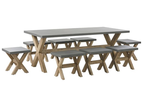 Havemøbelsæt Grå Fiberbeton 8 Skamler Havebord havestol Industriel Moderne Design Sæt Udendørs Møbler
