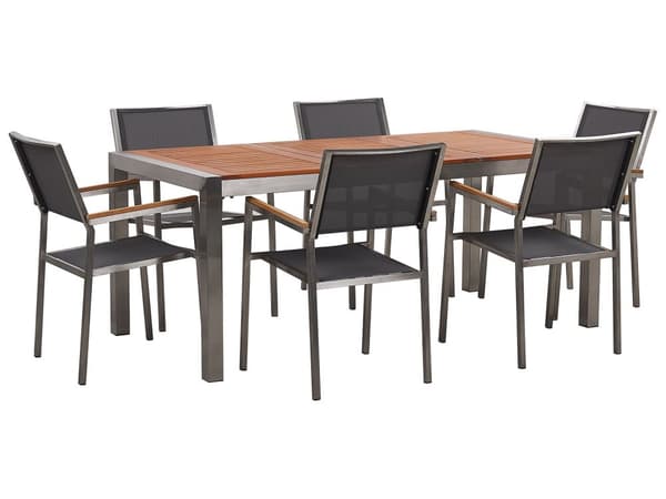 Have Spisestuesæt Lys Eukalyptustræ Top Stålramme 180 x 90 cm med 6 Grå Stole