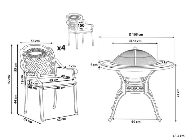 Udendørs BBQ Spisesæt Brun Aluminium 1 Grill Bord 4 Stole Have Vintage