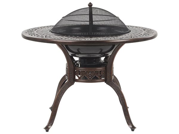Udendørs BBQ Spisesæt Brun Aluminium 1 Grill Bord 4 Stole Have Vintage